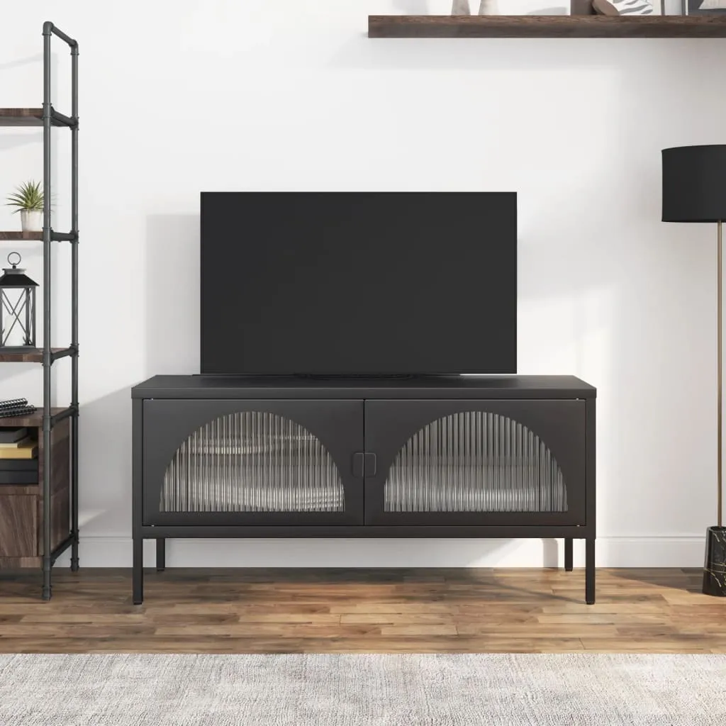 vidaXL TV ormarić crni 105 x 35 x 50 cm od stakla i čelika - Venlo
