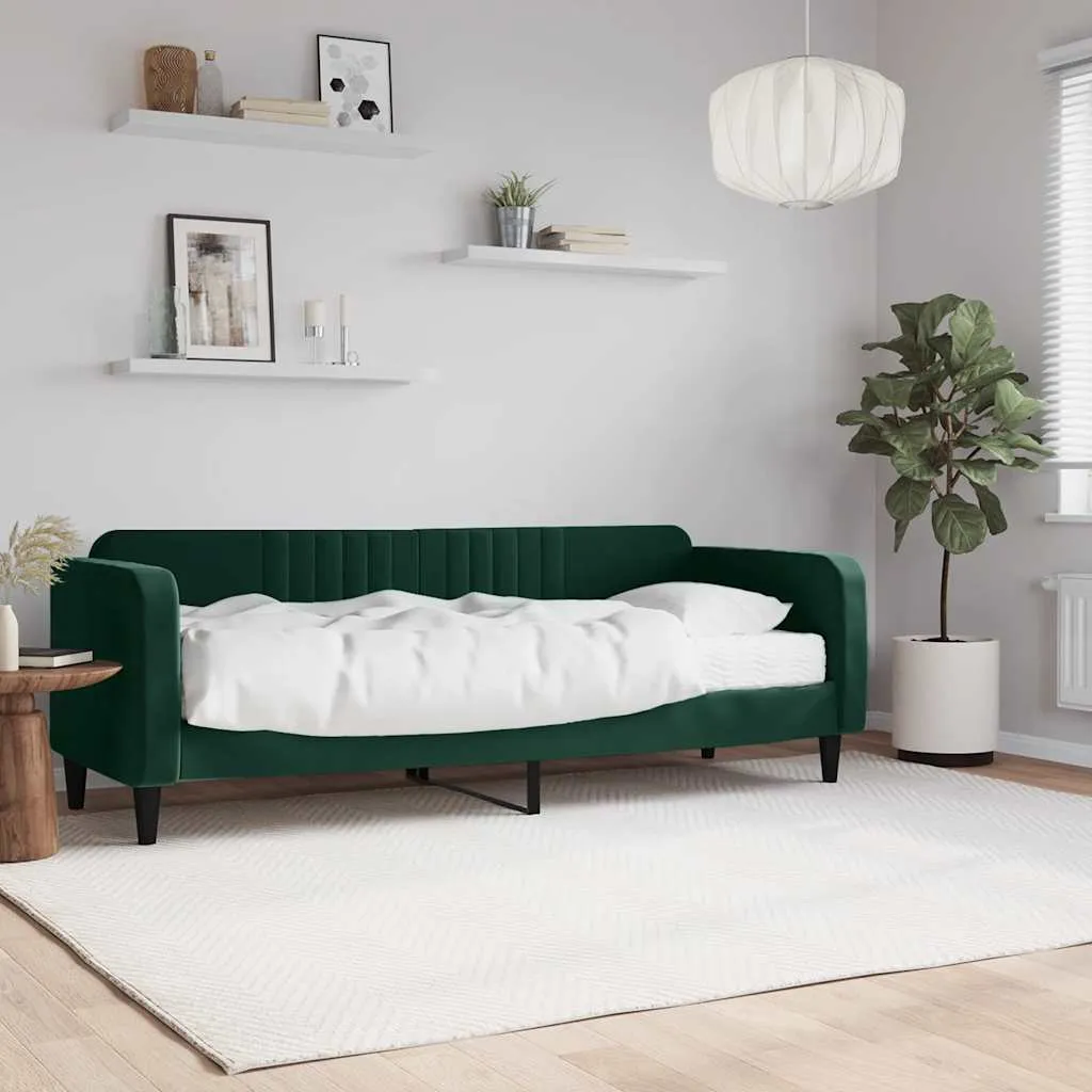 vidaXL Dnevni krevet s madracem tamnozeleni 80 x 200 cm baršunasti - Venlo