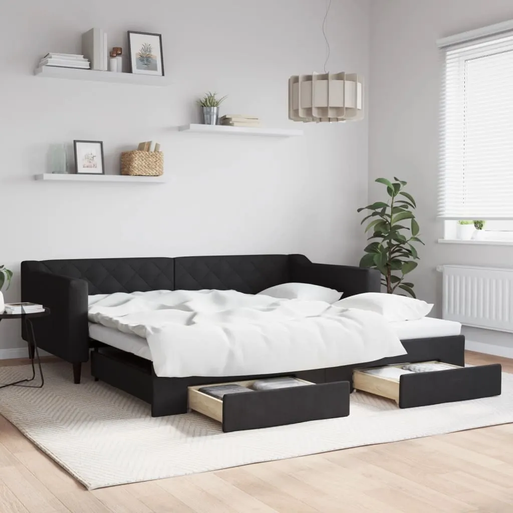 vidaXL Dnevni krevet na razvlačenje s ladicama crni 100x200 cm tkanina - Venlo