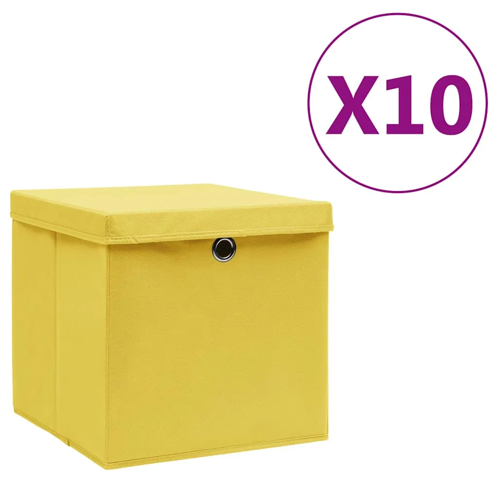 vidaXL Kutije za pohranu s poklopcima 10 kom 28 x 28 x 28 cm žute - Venlo