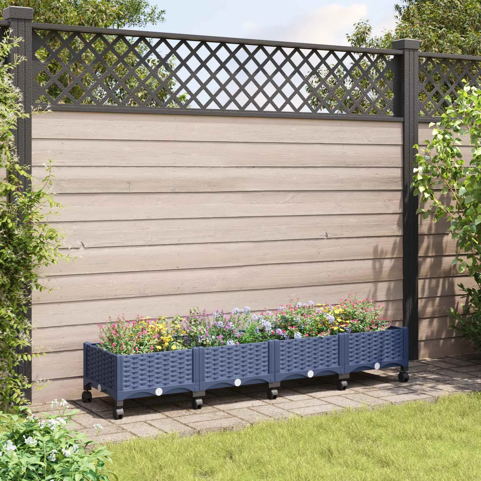 vidaXL Vrtni saksija s kotačima Plavo Sivo 160 x 40 x 33 cm PP - Venlo