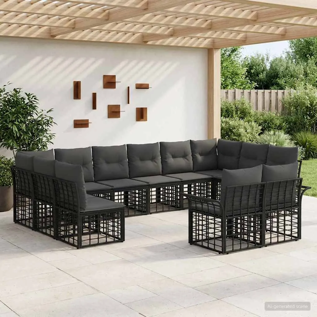 vidaXL Set vanjskih sofa 12 kom. Crna i tamno siva Poliester - Venlo