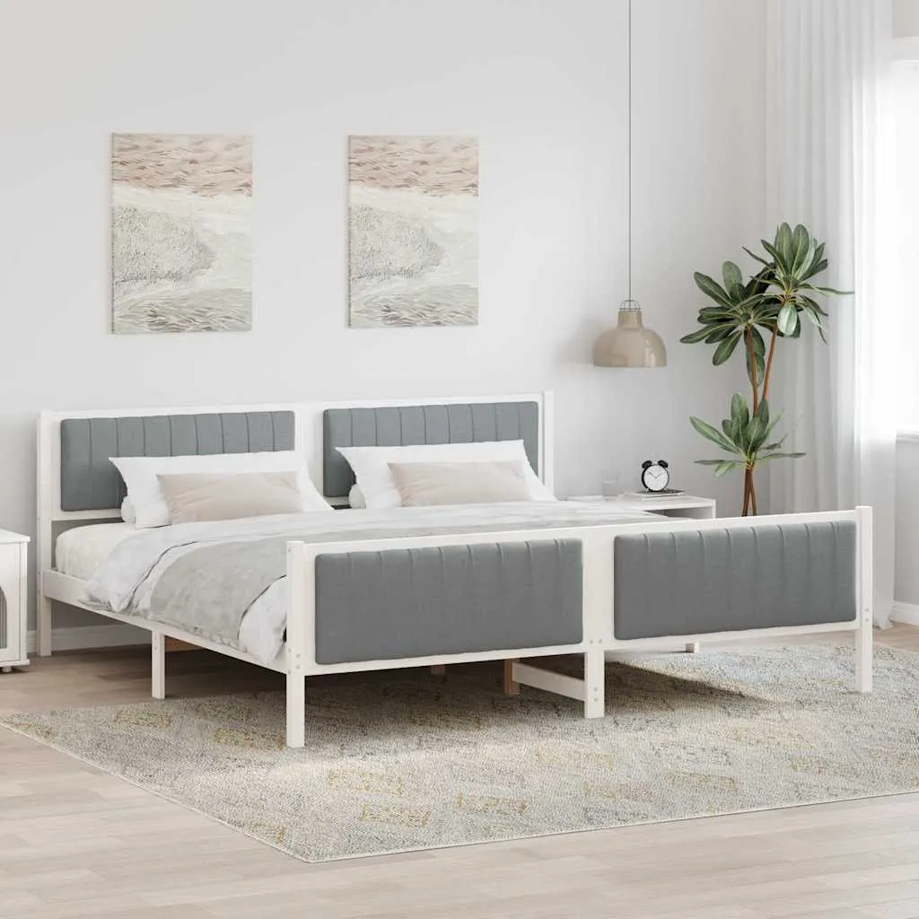 vidaXL Okvir kreveta s uzglavljem Bijela i svijetlosiva 200 x 200 cm - Venlo