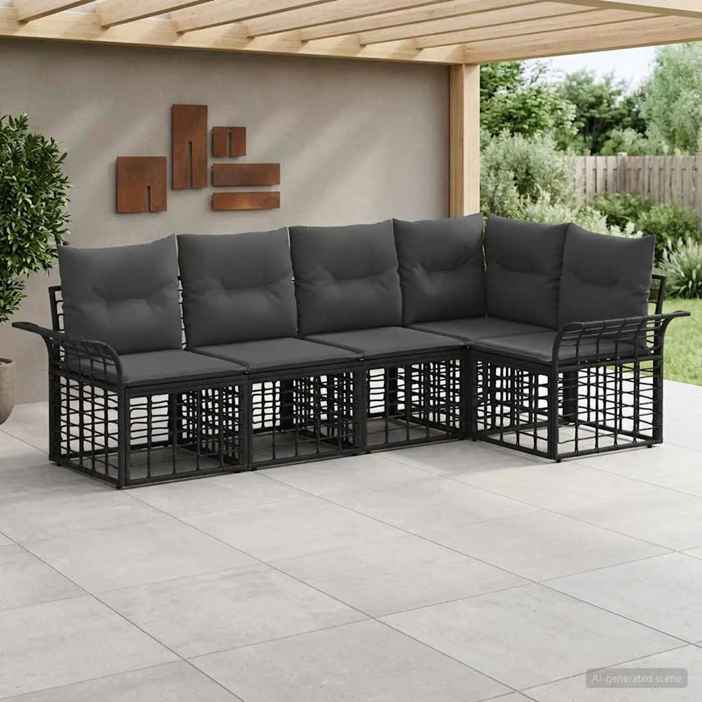 vidaXL Set vanjskih sofa 5 kom. Crna i tamno siva Poliester - Venlo