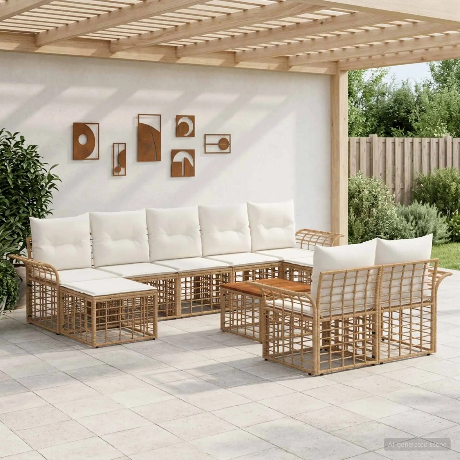 vidaXL Set vanjskih sofa 10 kom. Prirodna i krema bijela Poliester - Venlo