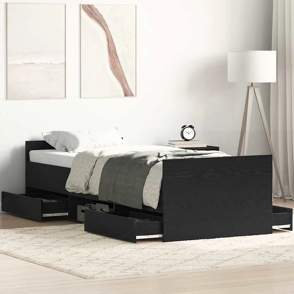 vidaXL Krevetna konstrukcija s ladicama Crni hrast 193 x 78 x 50 cm - Venlo