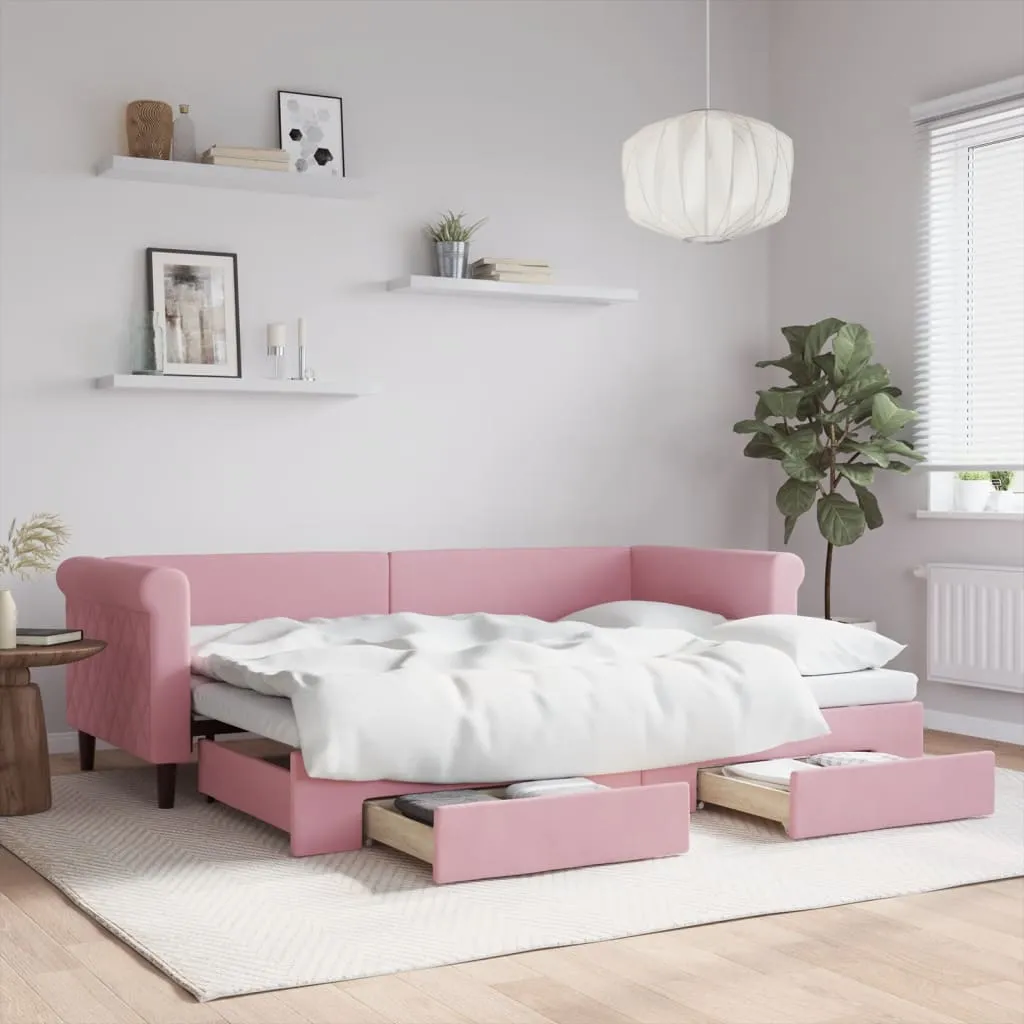 vidaXL Dnevni krevet na razvlačenje ružičasti 80 x 200 cm baršunasti - Venlo