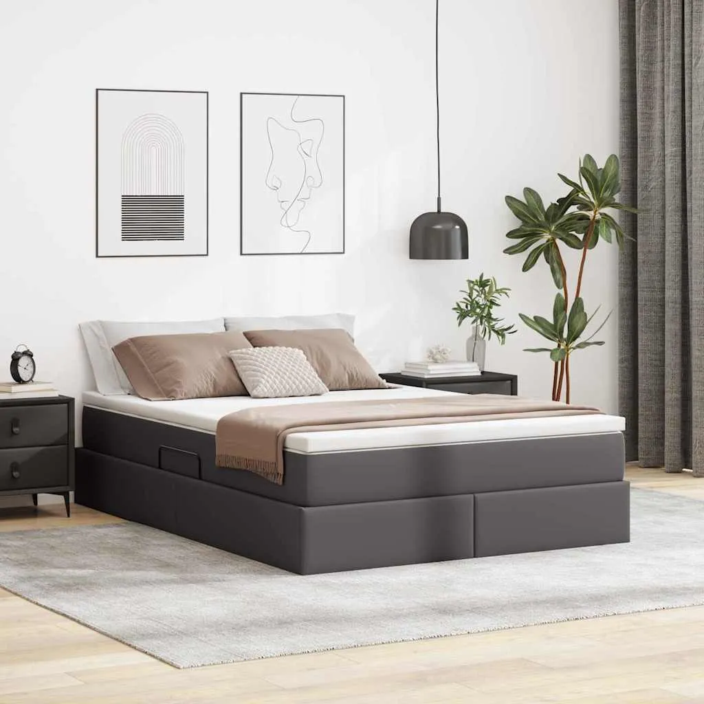 vidaXL Krevet s madracem i skladištem Siva 140 x 200 cm Lažna koža - Venlo