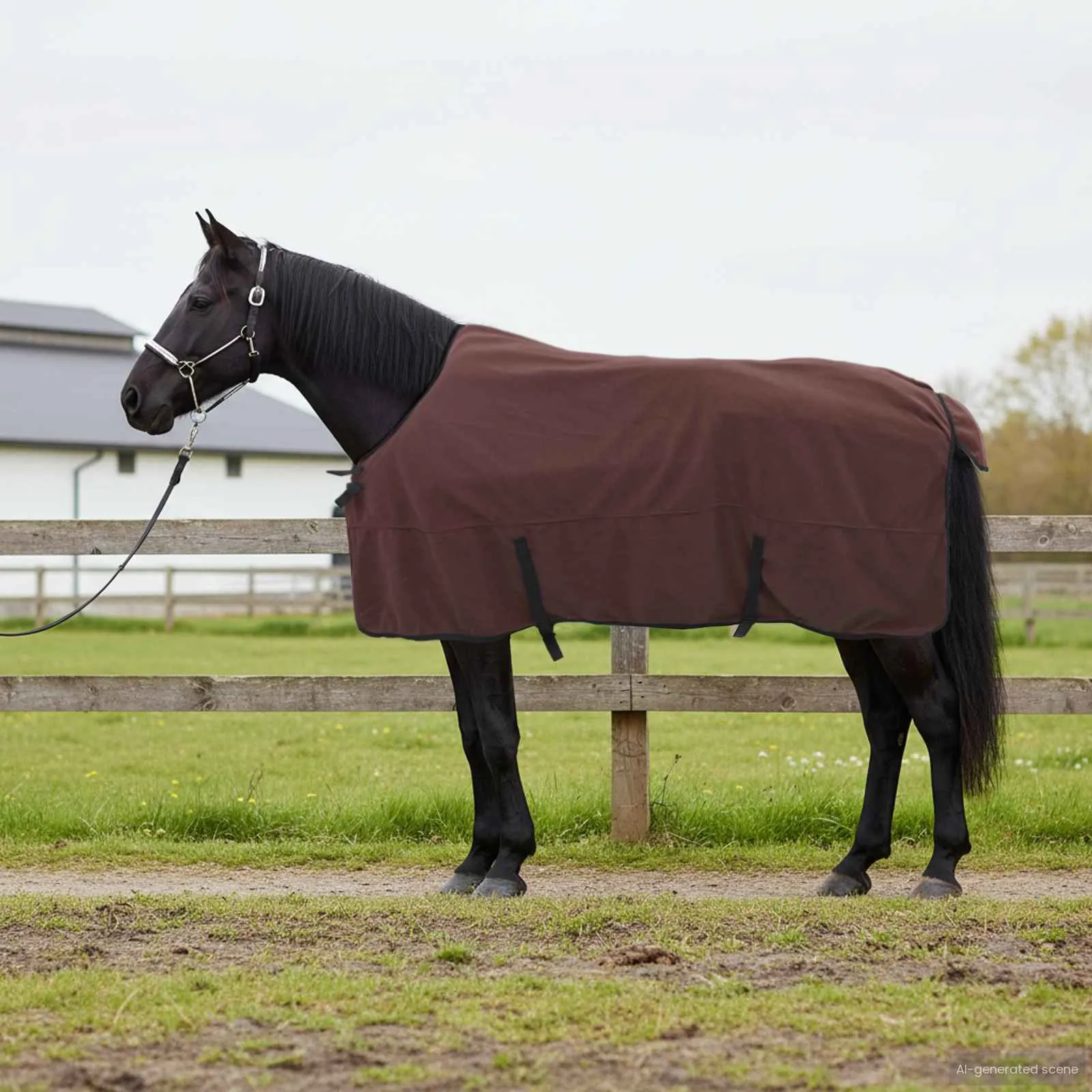 vidaxl pokrivač za konje puni tamnosmeđi 165 cm poliester fleece - slika 1