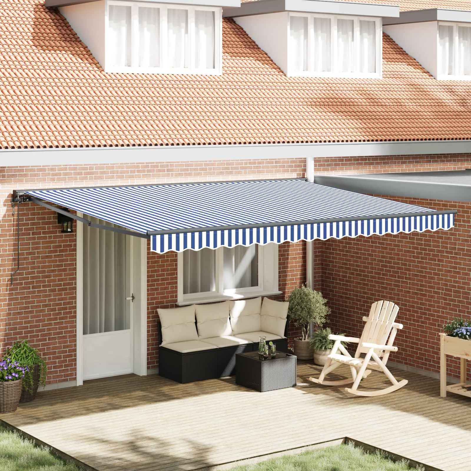vidaXL Okvir tende Plava i bijela 450 × 300 cm Poliester s PU premazom - Venlo