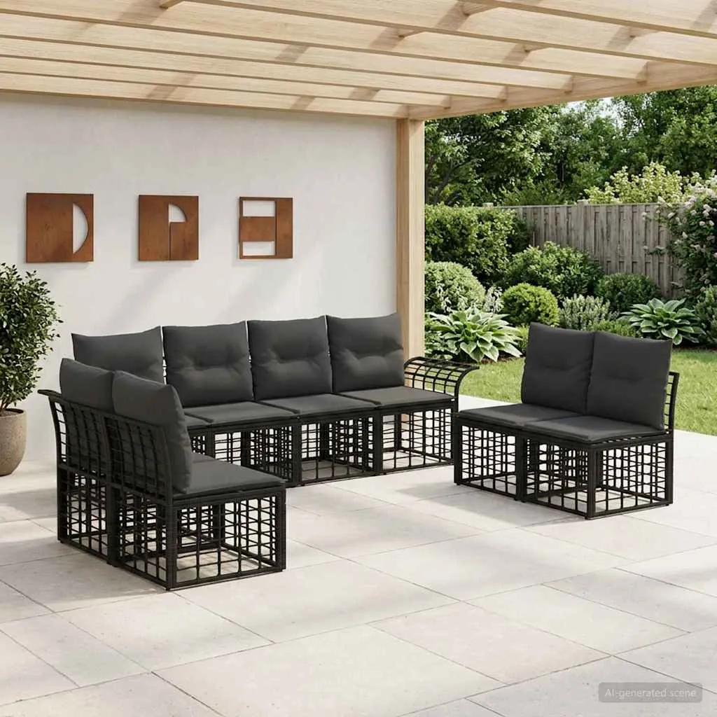 vidaXL Set vanjskih sofa 8 kom. Crna i tamno siva Poliester - Venlo