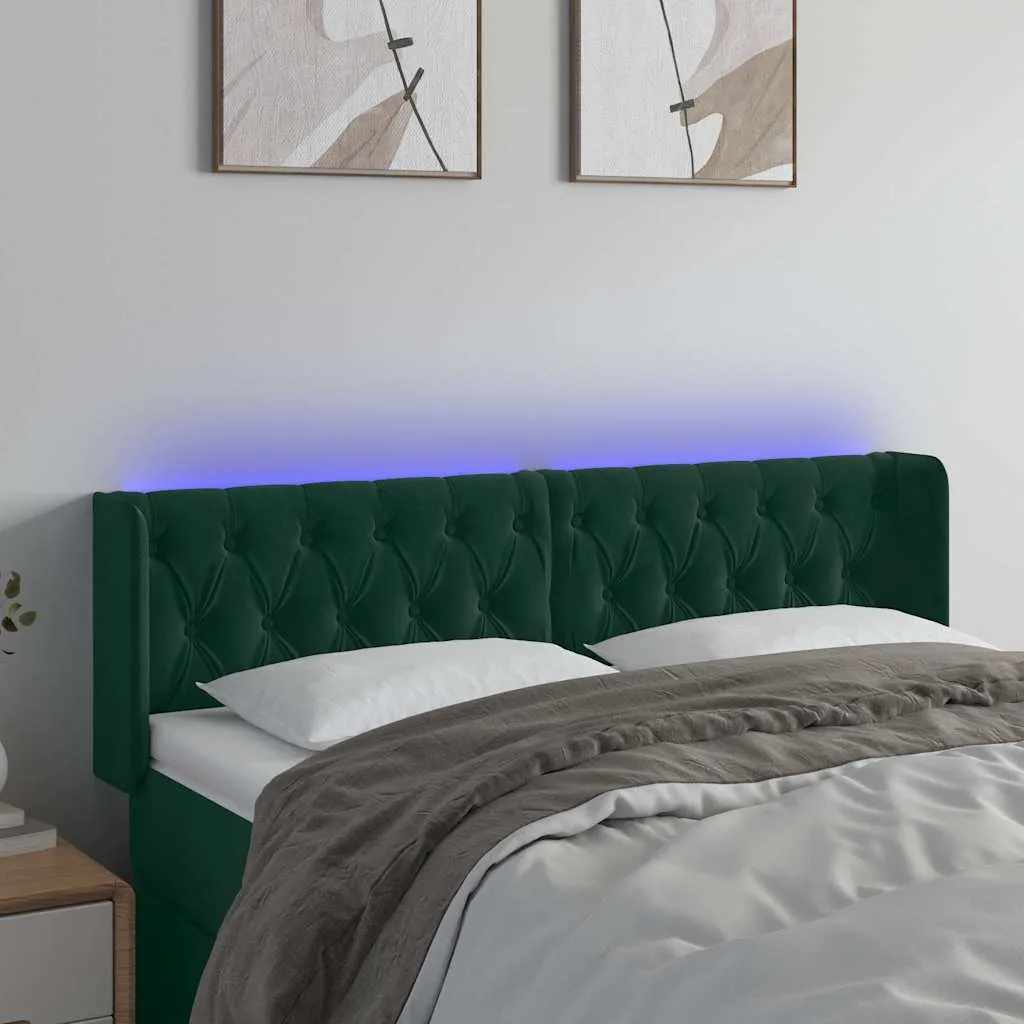 vidaXL LED uzglavlje tamnozeleno 163x16x78/88 cm baršunasto - Venlo