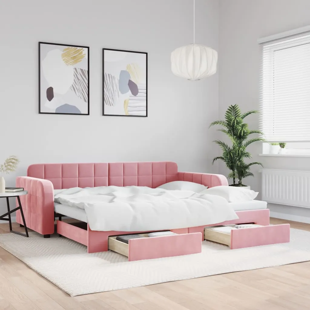 vidaXL Dnevni krevet na razvlačenje ružičasti 90 x 200 cm baršunasti - Venlo
