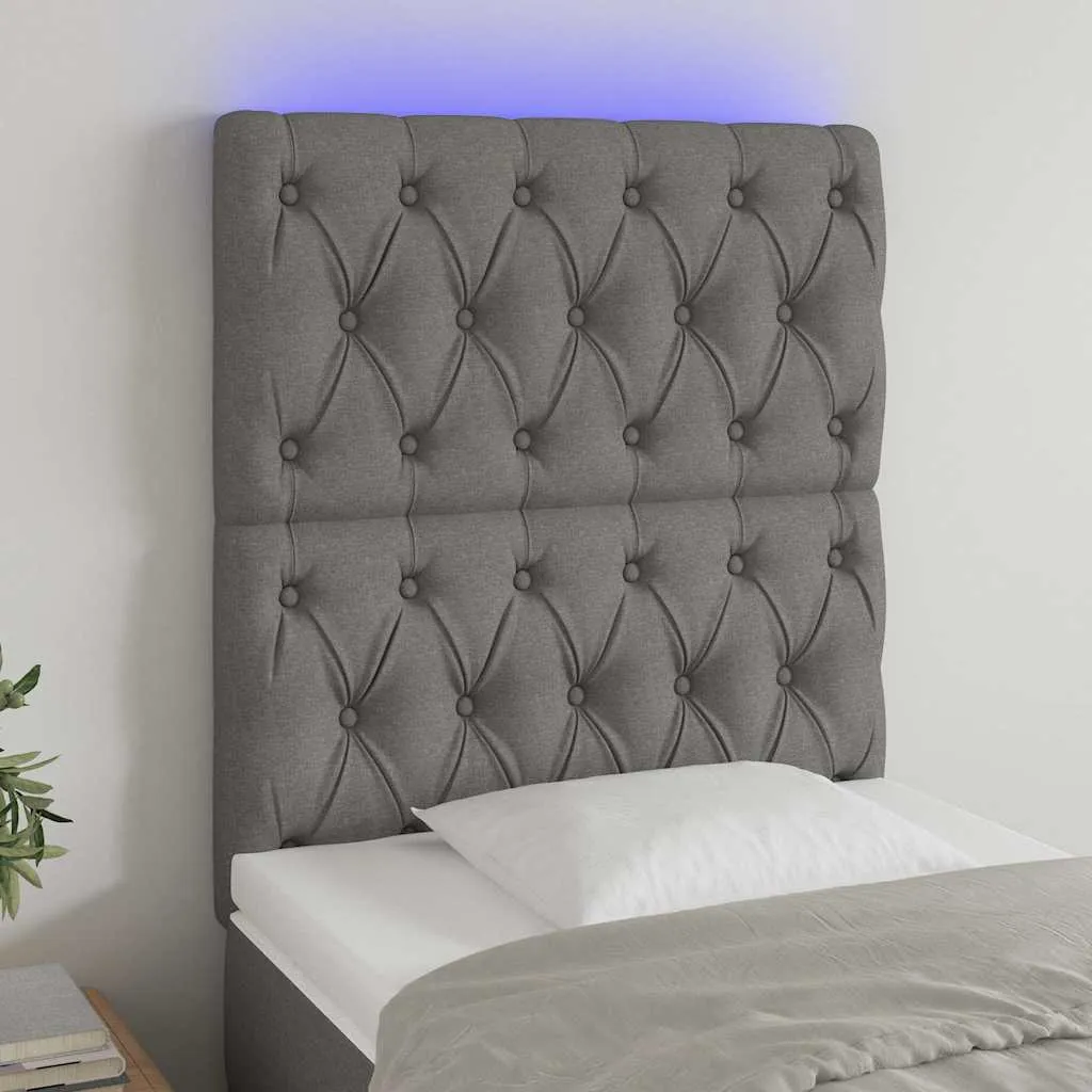 vidaXL LED uzglavlje tamnosivo 80x7x118/128 cm od tkanine - Venlo