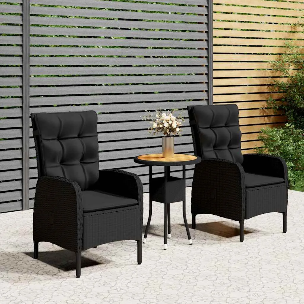 vidaXL 3-dijelni vrtni bistro set od poliratana crni - Venlo
