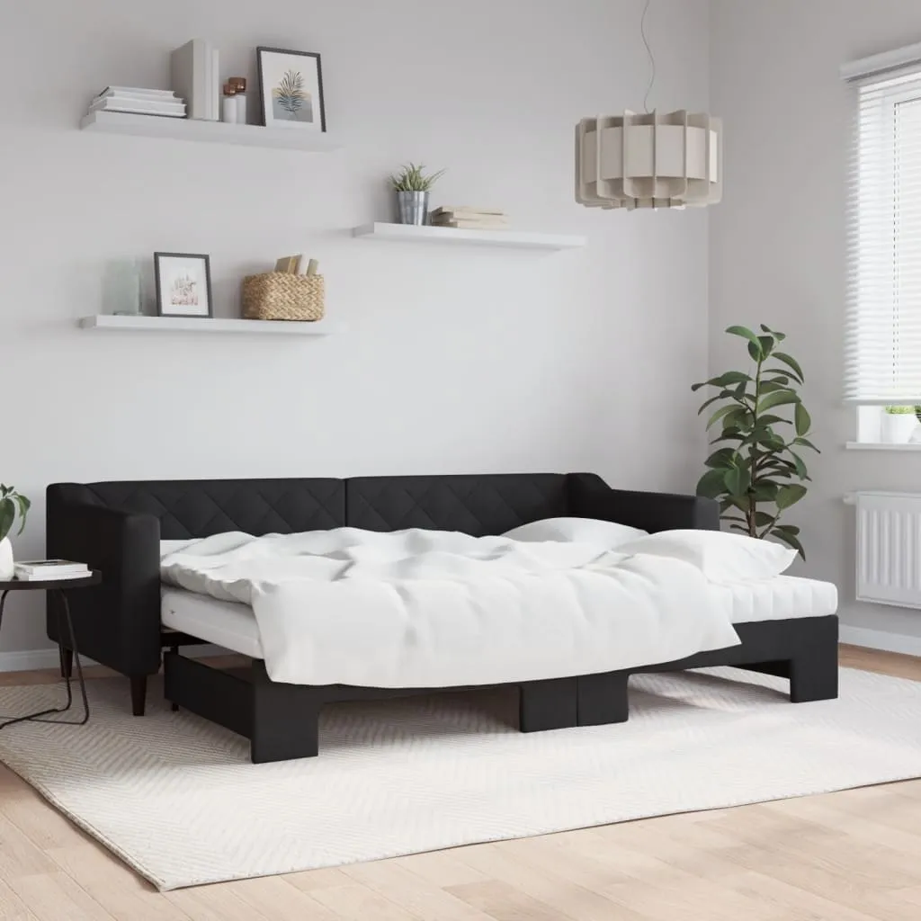 vidaXL Dnevni krevet na razvlačenje s madracima crni 80x200 cm tkanina - Venlo