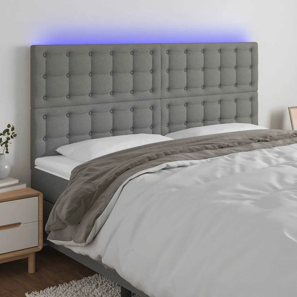 vidaXL LED uzglavlje tamnosivo 160x5x118/128 cm od tkanine - Venlo