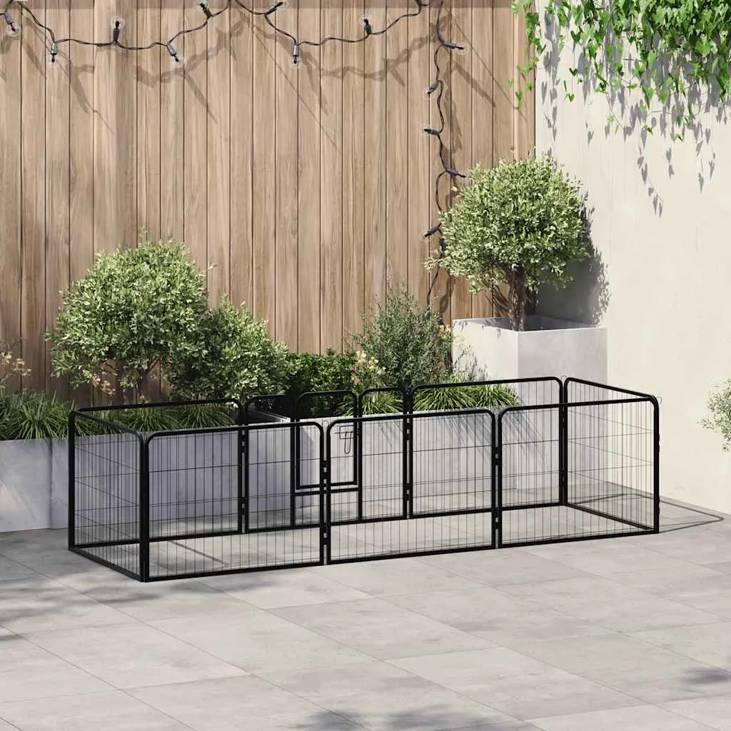 vidaXL Ograda za pse s 8 ploča od čelika 60 x 80 cm crna - Venlo