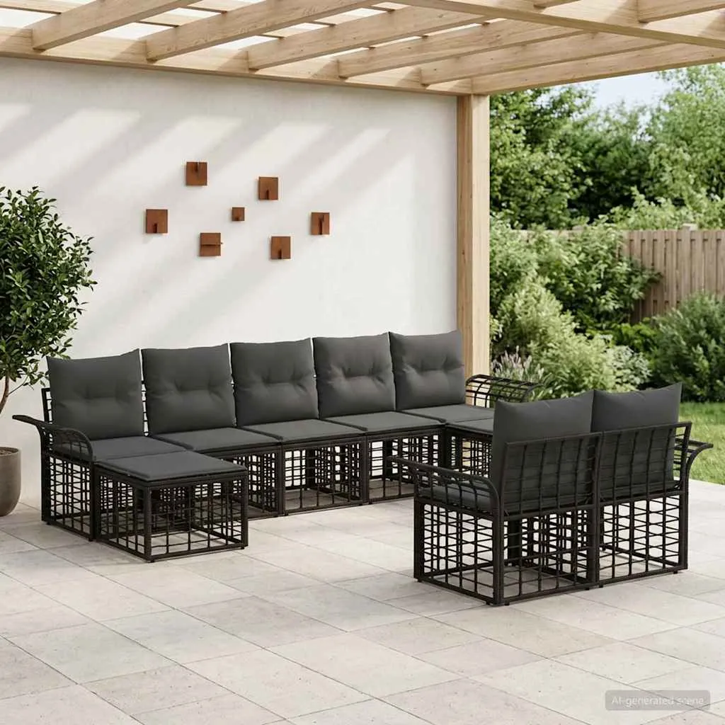 vidaXL Set vanjskih sofa 9 kom. Crna i tamno siva Poliester - Venlo