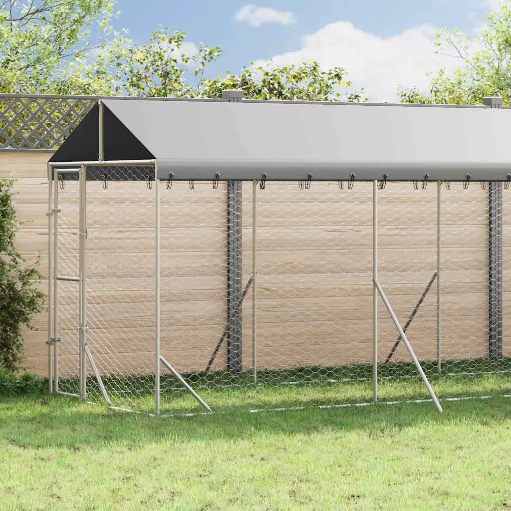 vidaxl vanjski kavez za pse s krovom srebrni 2x14x2,5m pocinčani čelik - slika 1