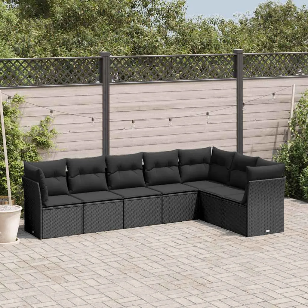 vidaXL 7-dijelni set vrtnih sofa od poliratana s jastucima crni - Venlo