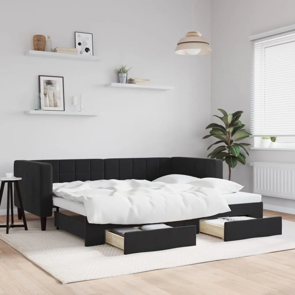 vidaXL Dnevni krevet na razvlačenje s ladicama crni 90 x 200 cm baršun - Venlo