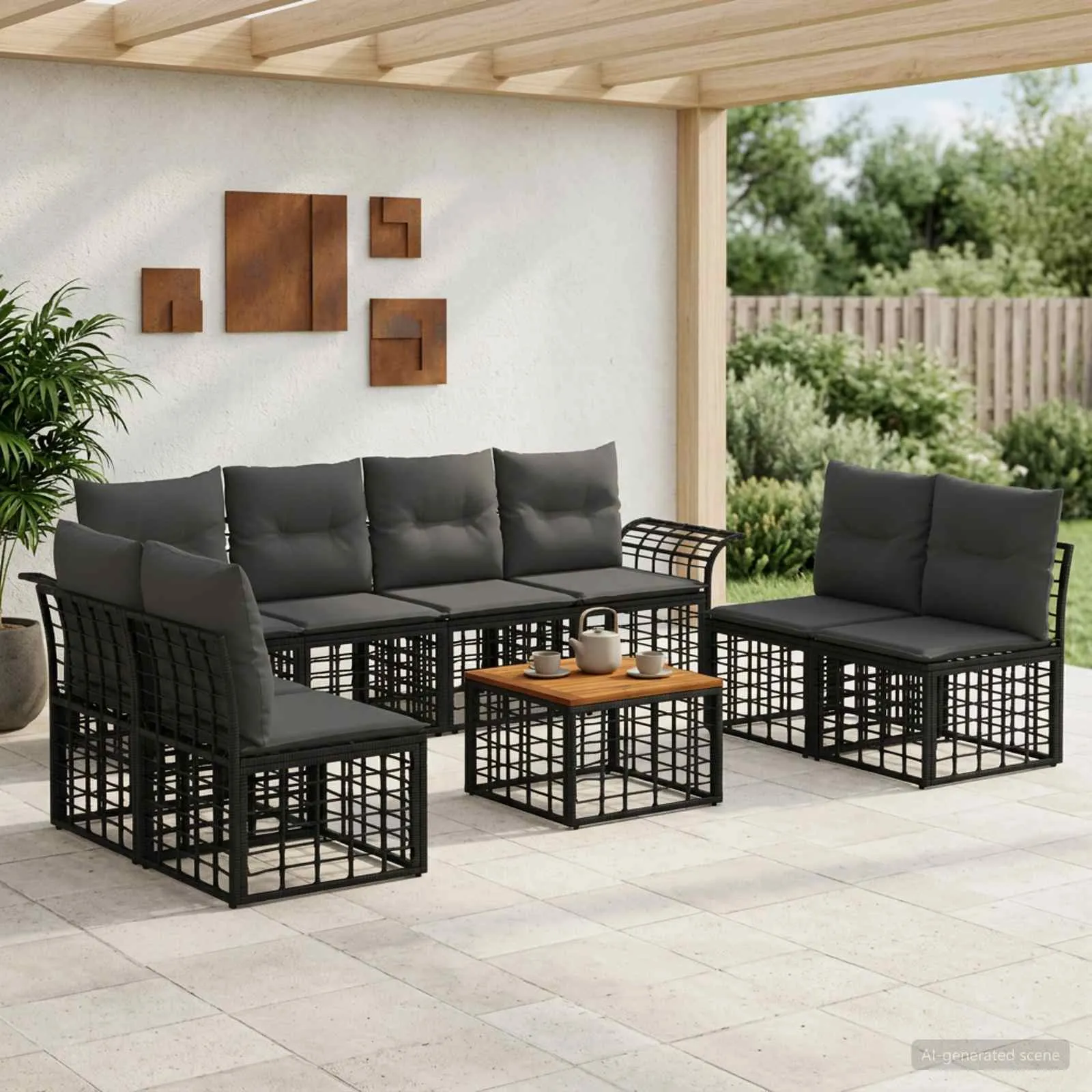 vidaXL Set vanjskih sofa 9 kom. Crna i tamno siva Poliester - Venlo
