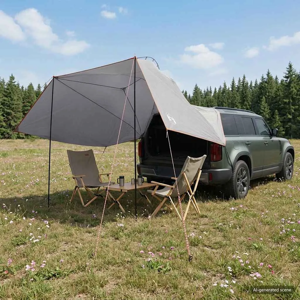 vidaxl šator za auto 350 x 250 cm siva i narančasta poliester i čelik - slika 1