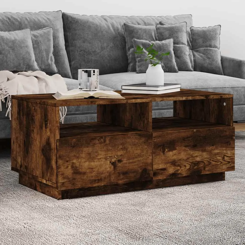vidaxl stolić za kavu s led svjetlima boja dimljenog hrasta 90x49x40cm - slika 1