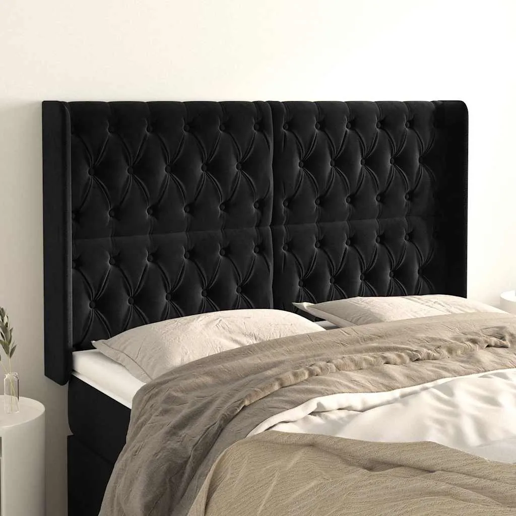 vidaXL Uzglavlje s ušima crno 147x16x118/128 cm baršunasto - Venlo