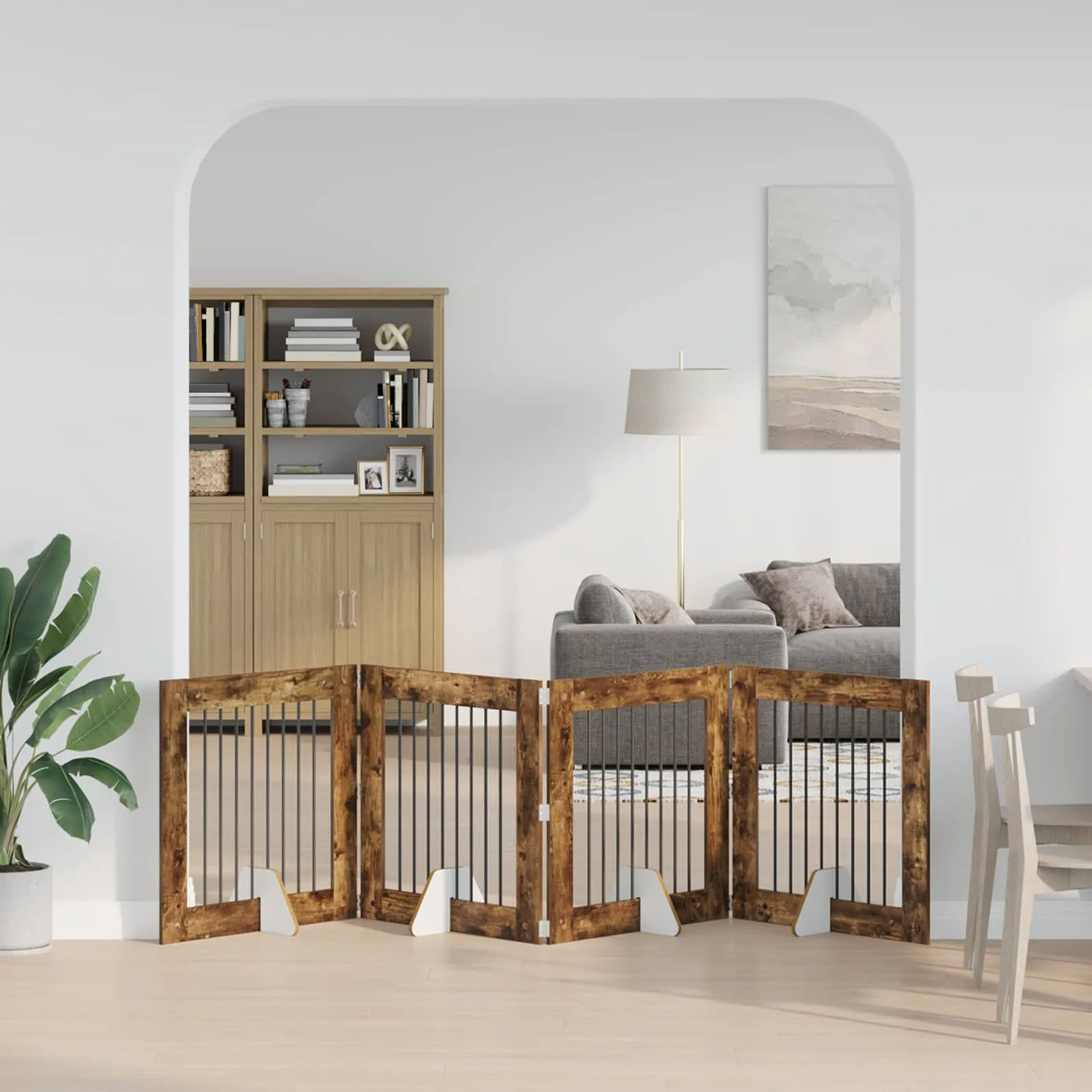 vidaxl preklopna vrata za pse s postoljem 4 kom. dimljeni hrast 321 cm - slika 1