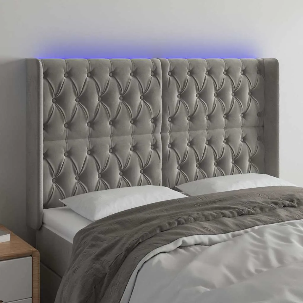 vidaXL LED uzglavlje svjetlosivo 163 x 16 x 118/128 cm baršunasto - Venlo