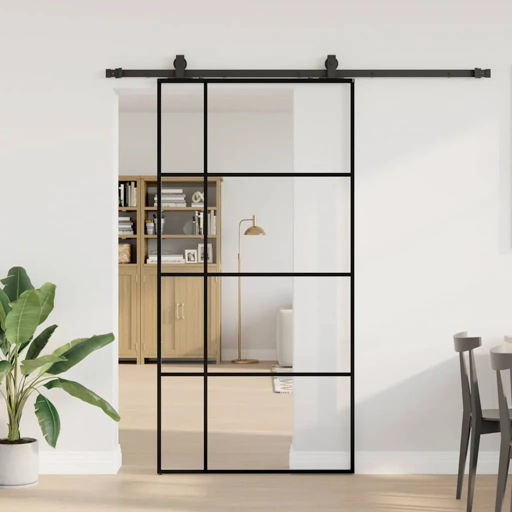 vidaxl klizna vrata s okovima crna 102,5x205 cm esg staklo - slika 1