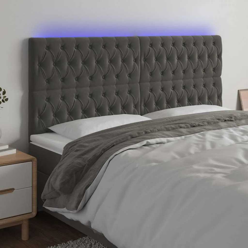 vidaXL LED uzglavlje tamnosivo 200x7x118/128 cm baršunasto - Venlo