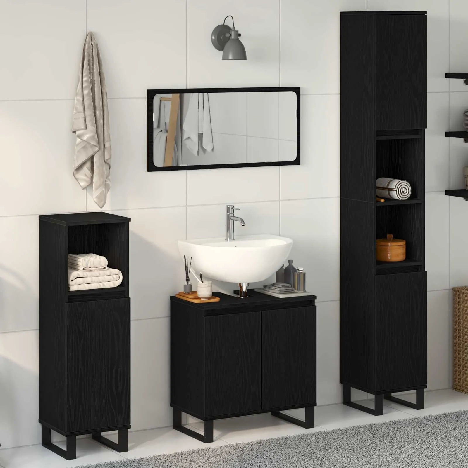 vidaXL Set namještaja za kupaonicu 3 kom. Crni hrast 30 x 30 x 190 cm - Venlo