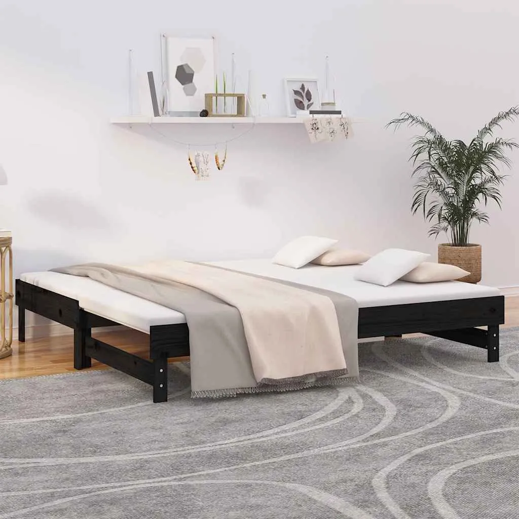 vidaXL Dnevni ležaj na izvlačenje crni 2x(90x190) cm masivna borovina - Venlo
