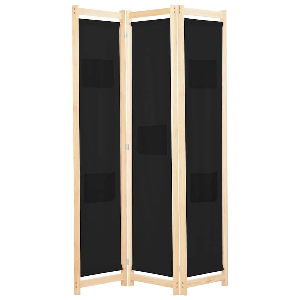 vidaXL Sobna pregrada s 3 panela od tkanine 120 x 170 x 4 cm crna - Venlo