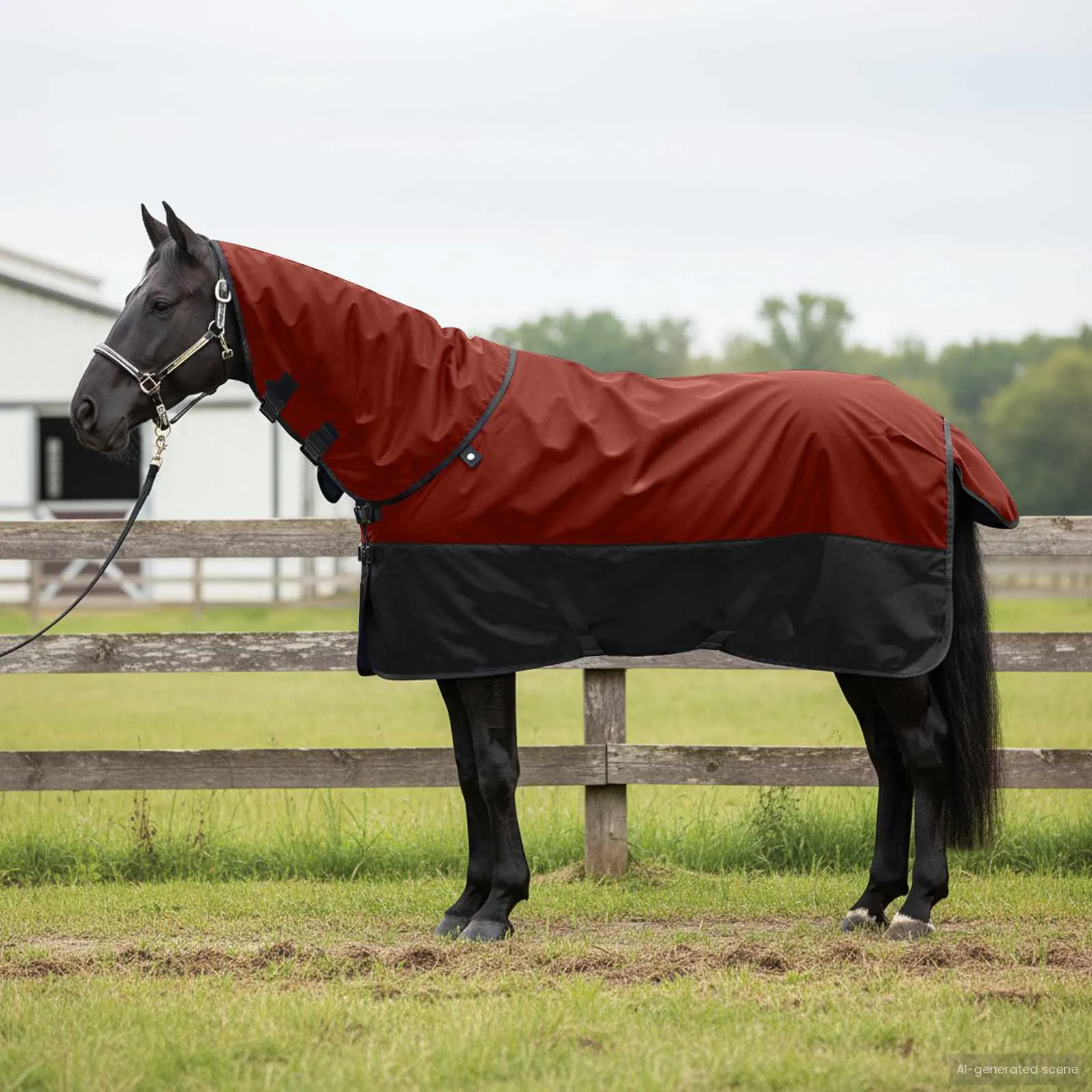 vidaxl pokrivač za konje bordeaux i crna 155 cm poliester - slika 1