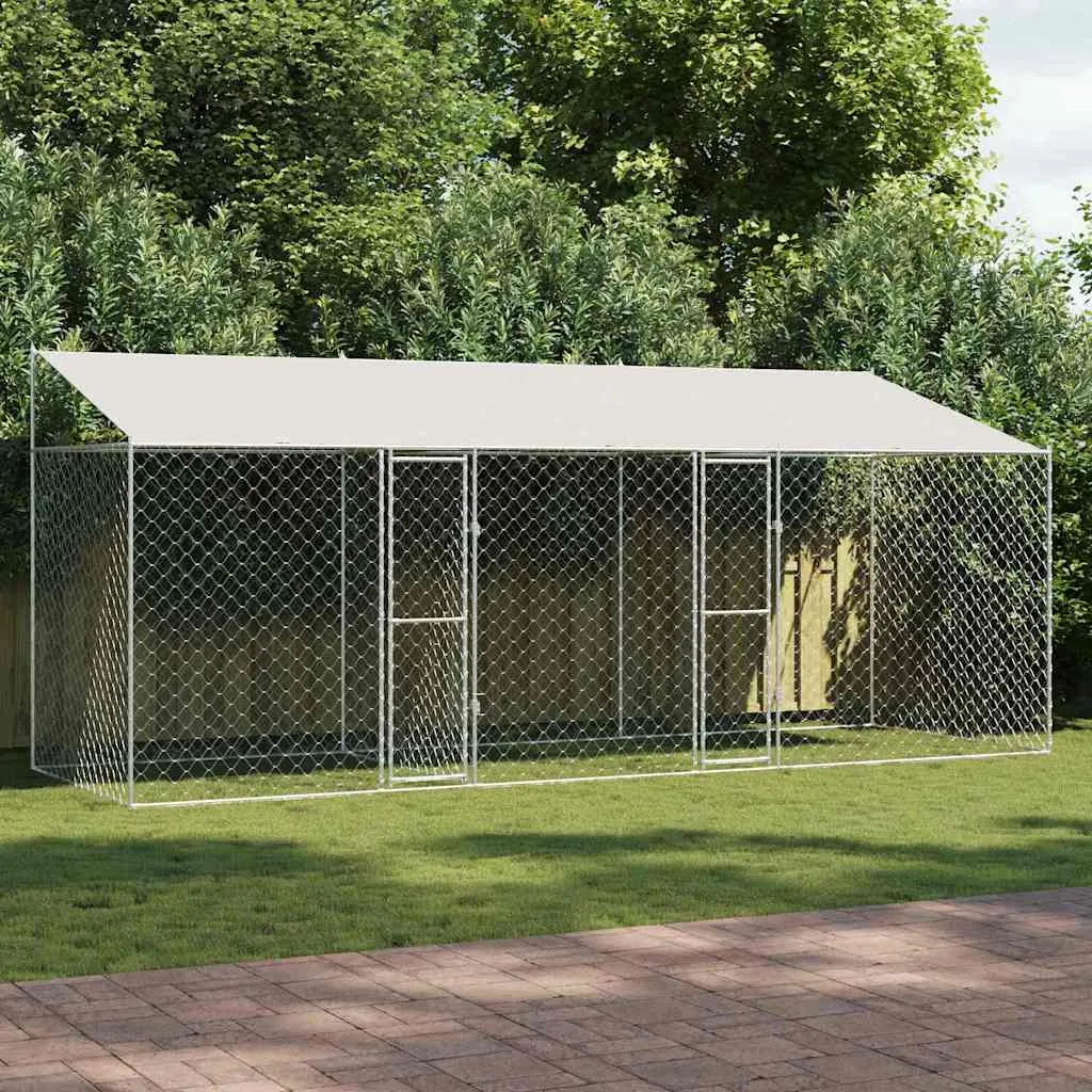 vidaXL Kavez za psa s krovom Srebrna 600 x 200 x 256 cm Čelik i PE - Venlo
