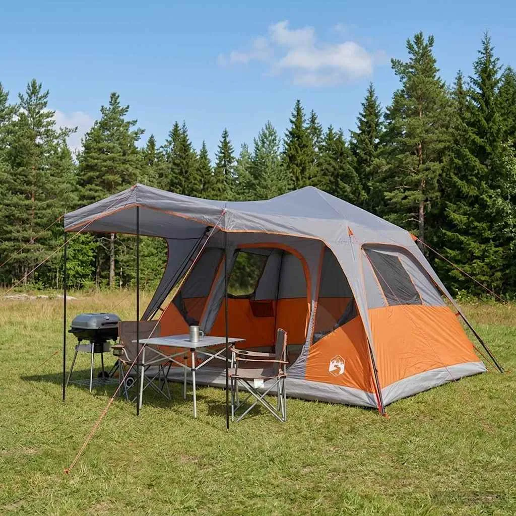 vidaxl obiteljski šator s krovom siva i narančasta 305 x 275 x 190 cm - slika 1