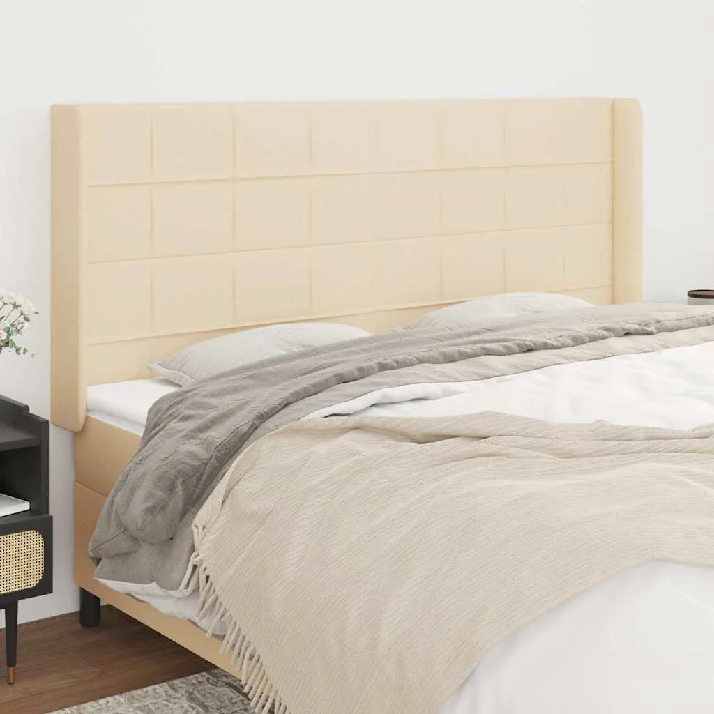vidaXL Uzglavlje s ušima krem 163x16x118/128 cm od tkanine - Venlo