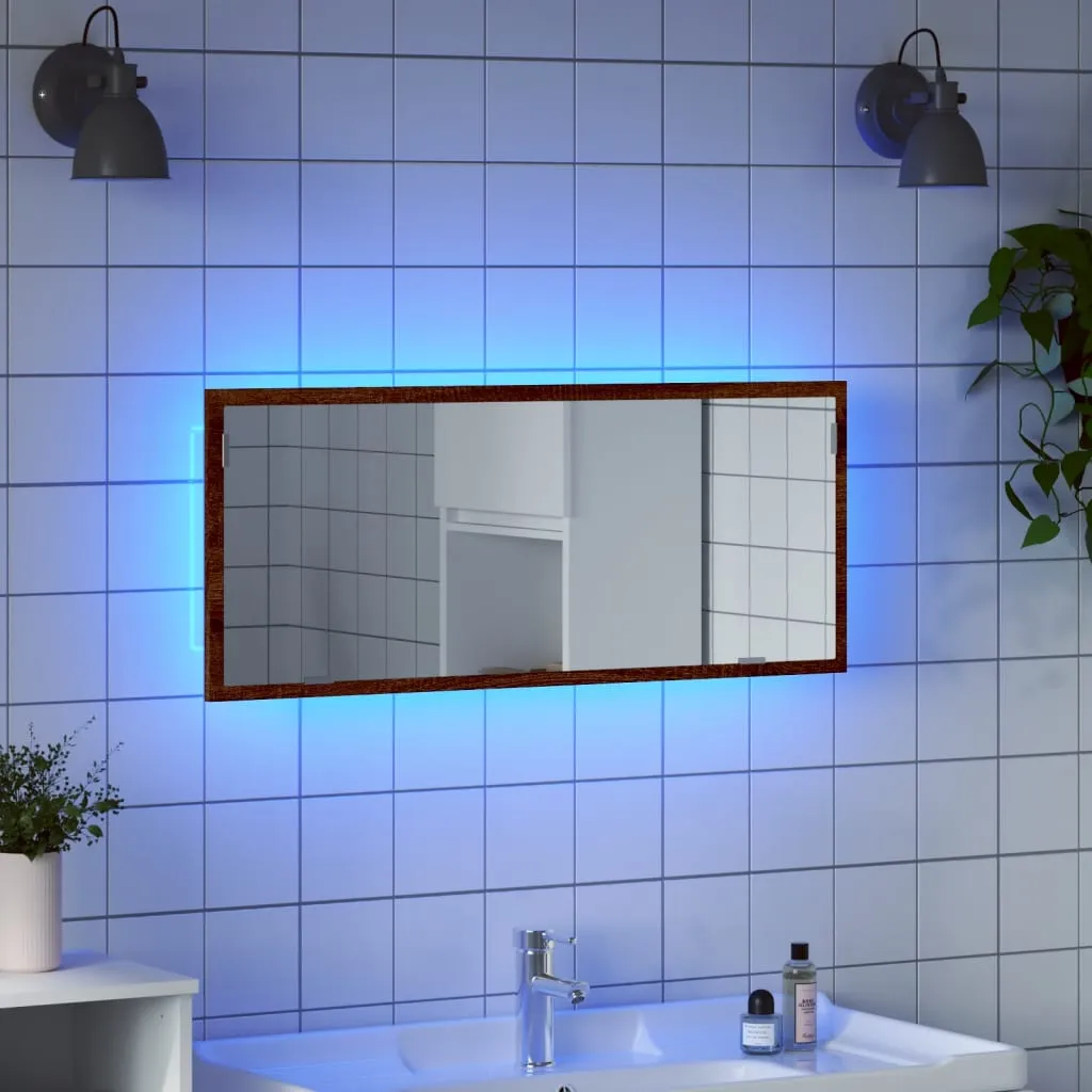 vidaxl led kupaonsko ogledalo smeđi hrast 100x8,5x37 cm - slika 1