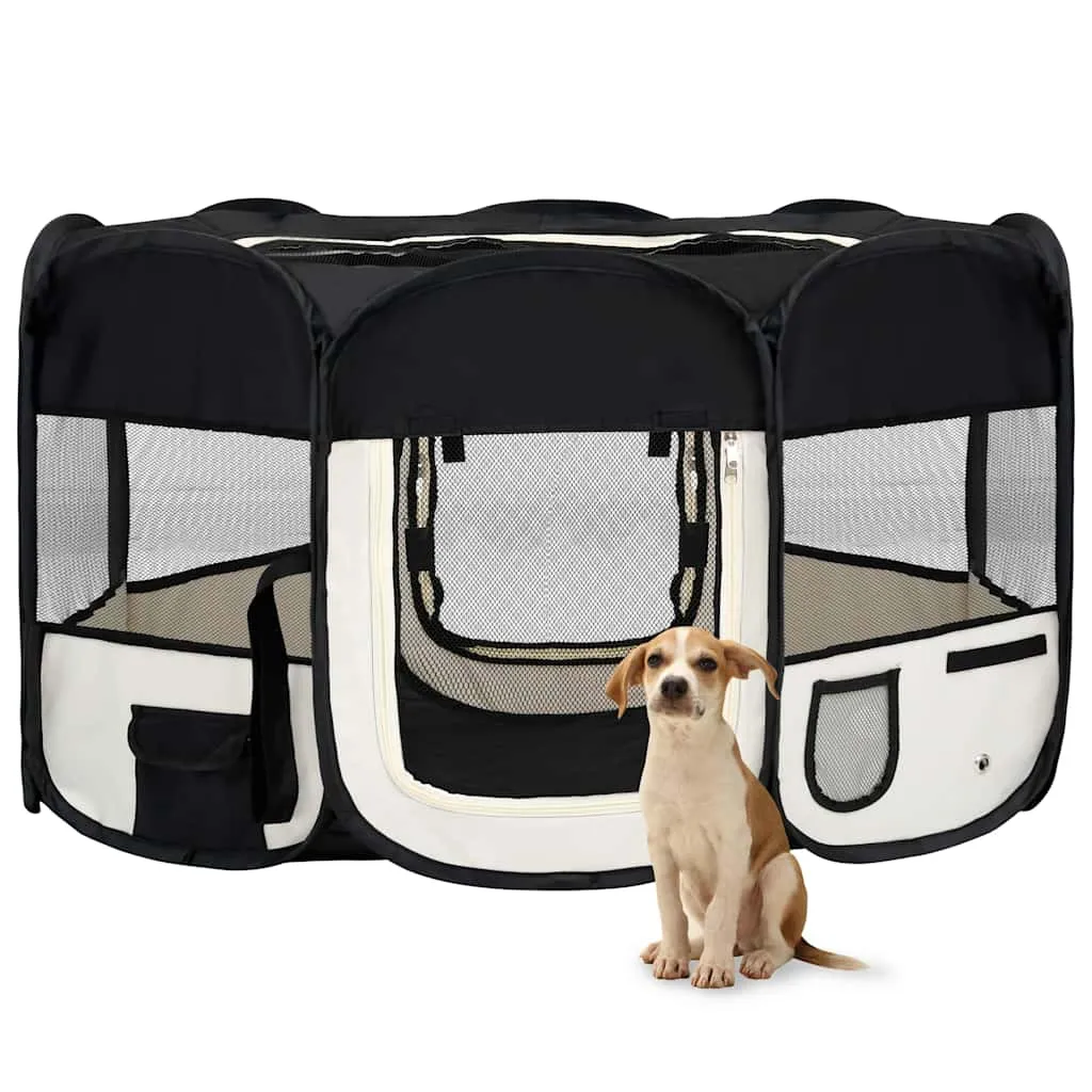 vidaxl sklopiva ogradica za pse s torbom za nošenje crna 145x145x61 cm - slika 1