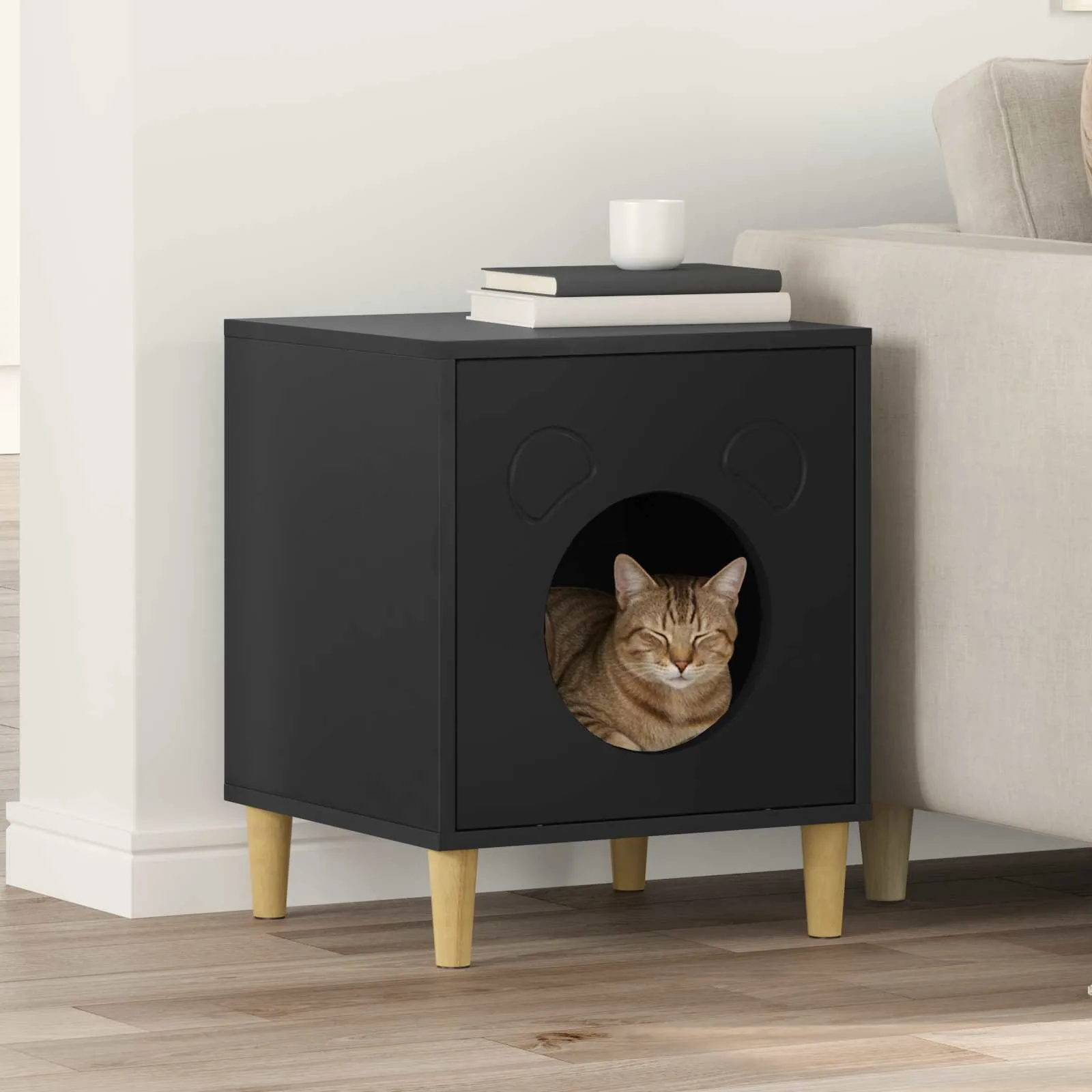 vidaxl mačja kuća crna 42,5 x 40 x 53 cm konstruirano drvo - slika 1