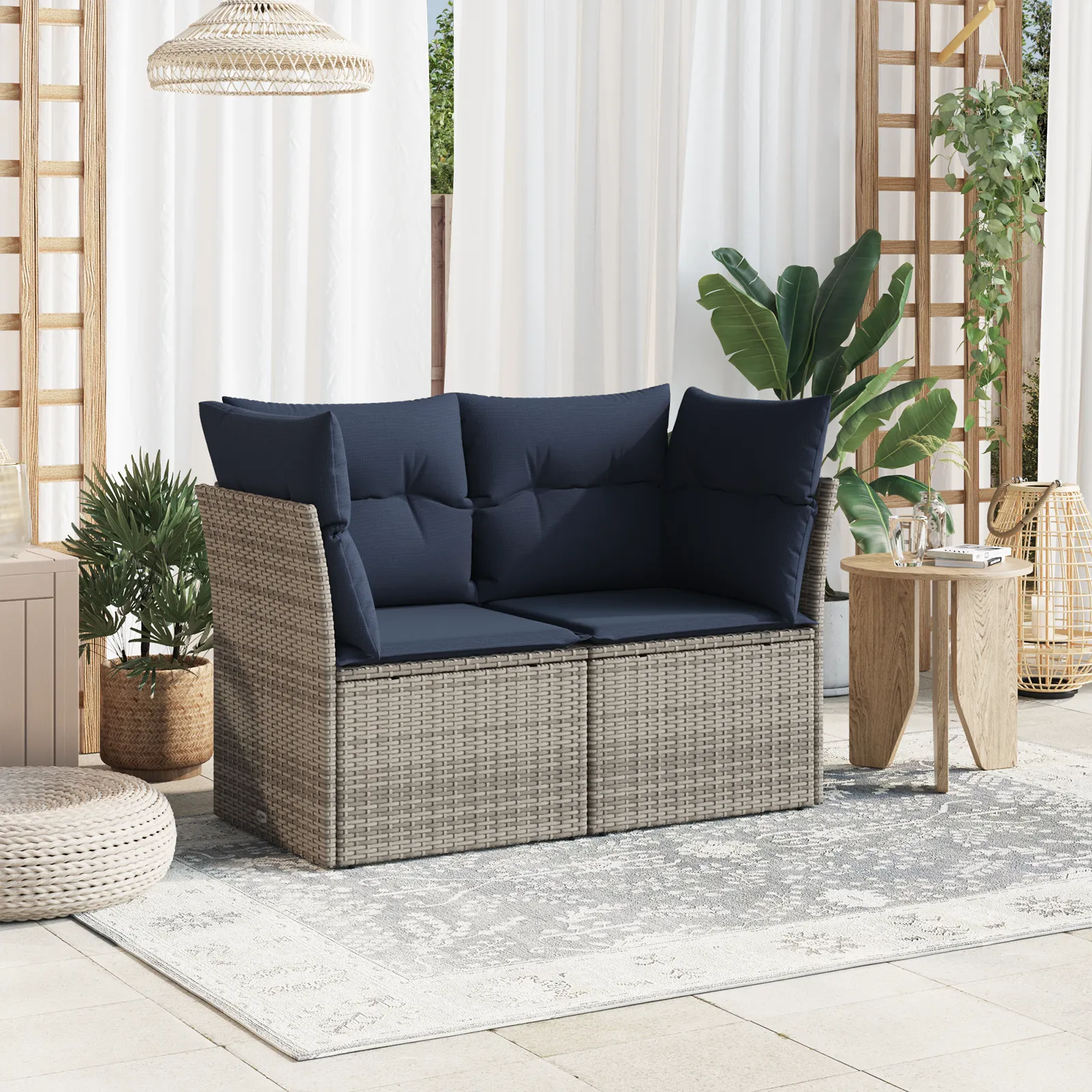 vidaXL | Vrtni kauč | s jastukom Siva 124 x 62 x 69 cm poliratan - Venlo