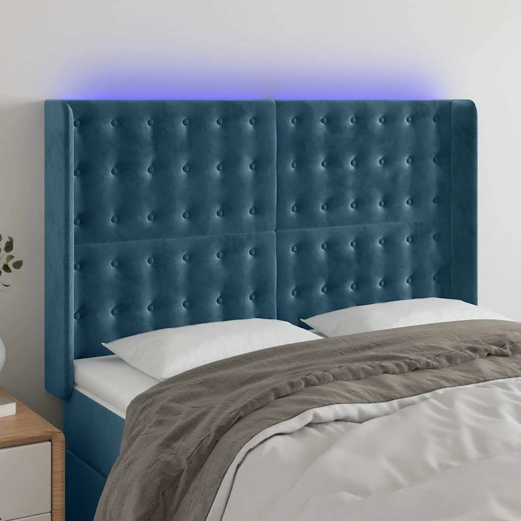 vidaXL LED uzglavlje tamnoplavo 147x16x118/128 cm baršunasto - Venlo