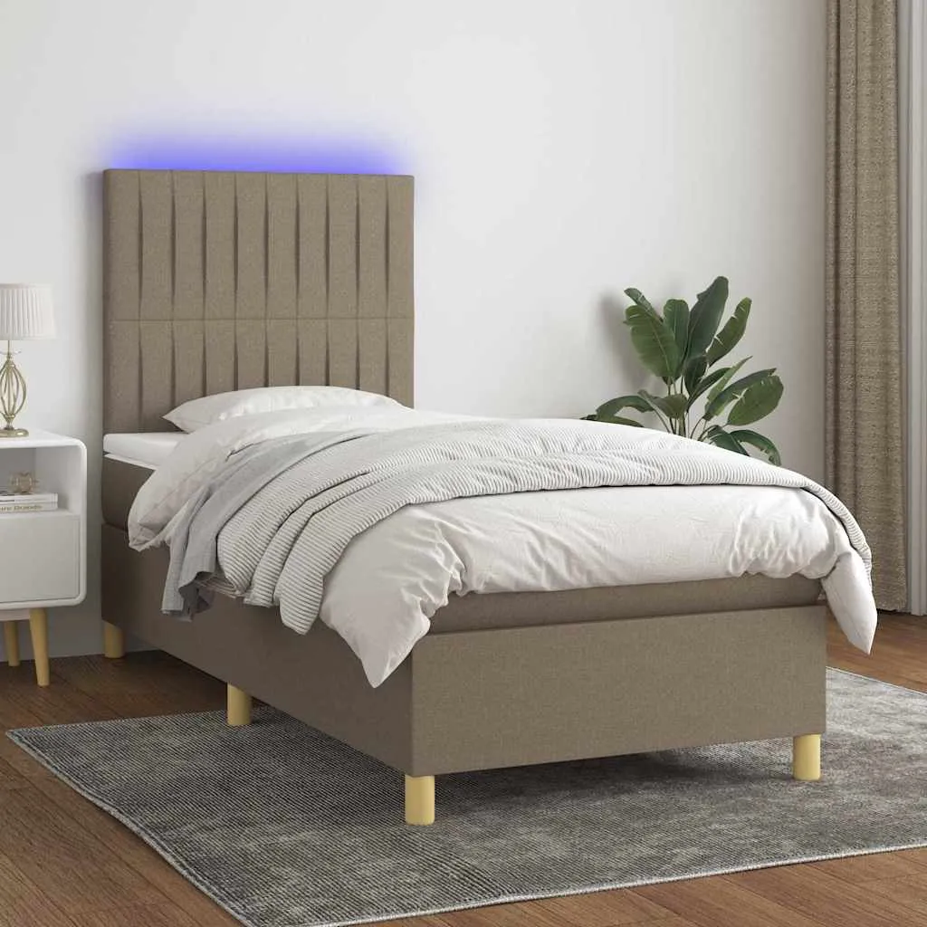 vidaXL Krevet box spring s madracem LED smeđesivi 90x200 cm tkanina - Venlo