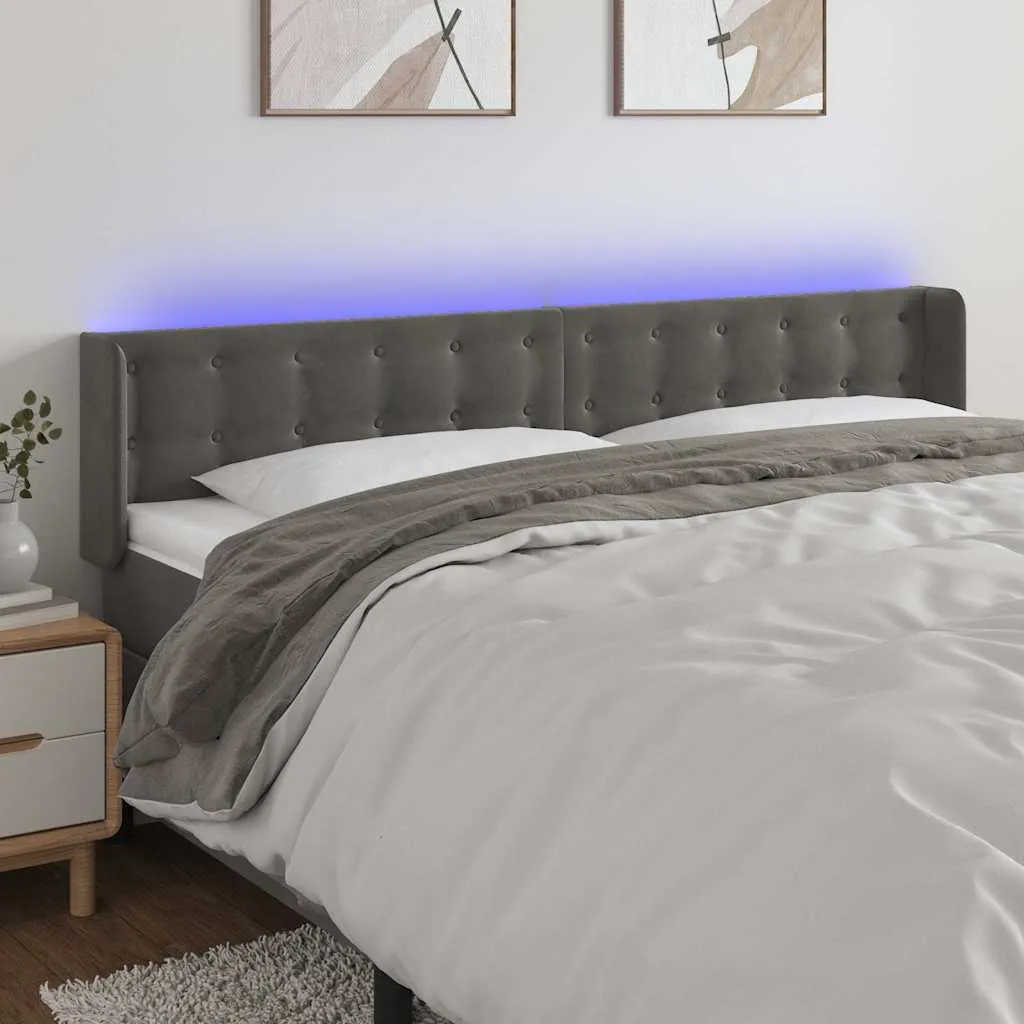 vidaXL LED uzglavlje tamnosivo 163x16x78/88 cm baršunasto - Venlo