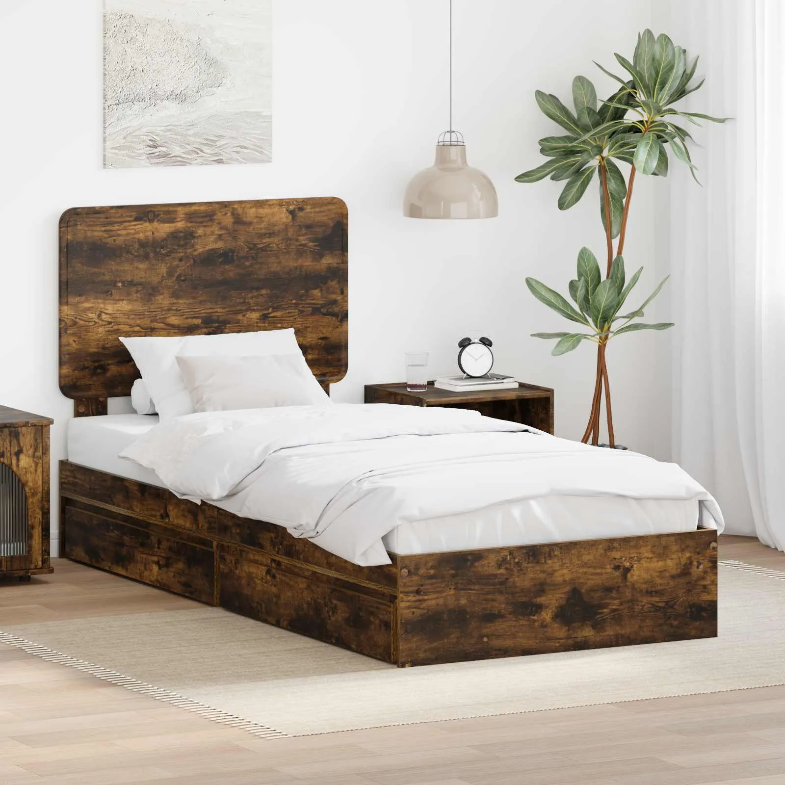 vidaXL Krevet s od storage s ladicama Dimljeni hrast 90 x 200 cm - Venlo