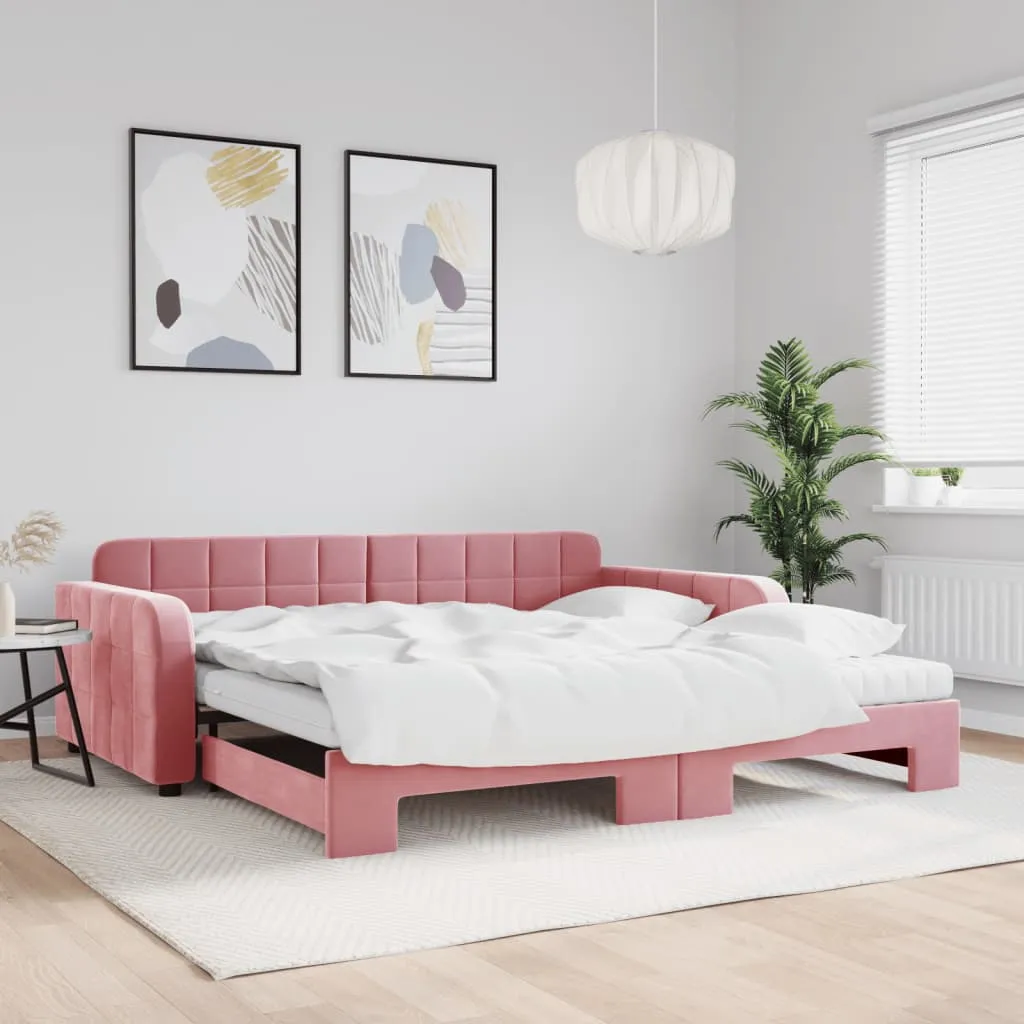 vidaXL Dnevni krevet na razvlačenje ružičasti 100 x 200 cm baršunasti - Venlo